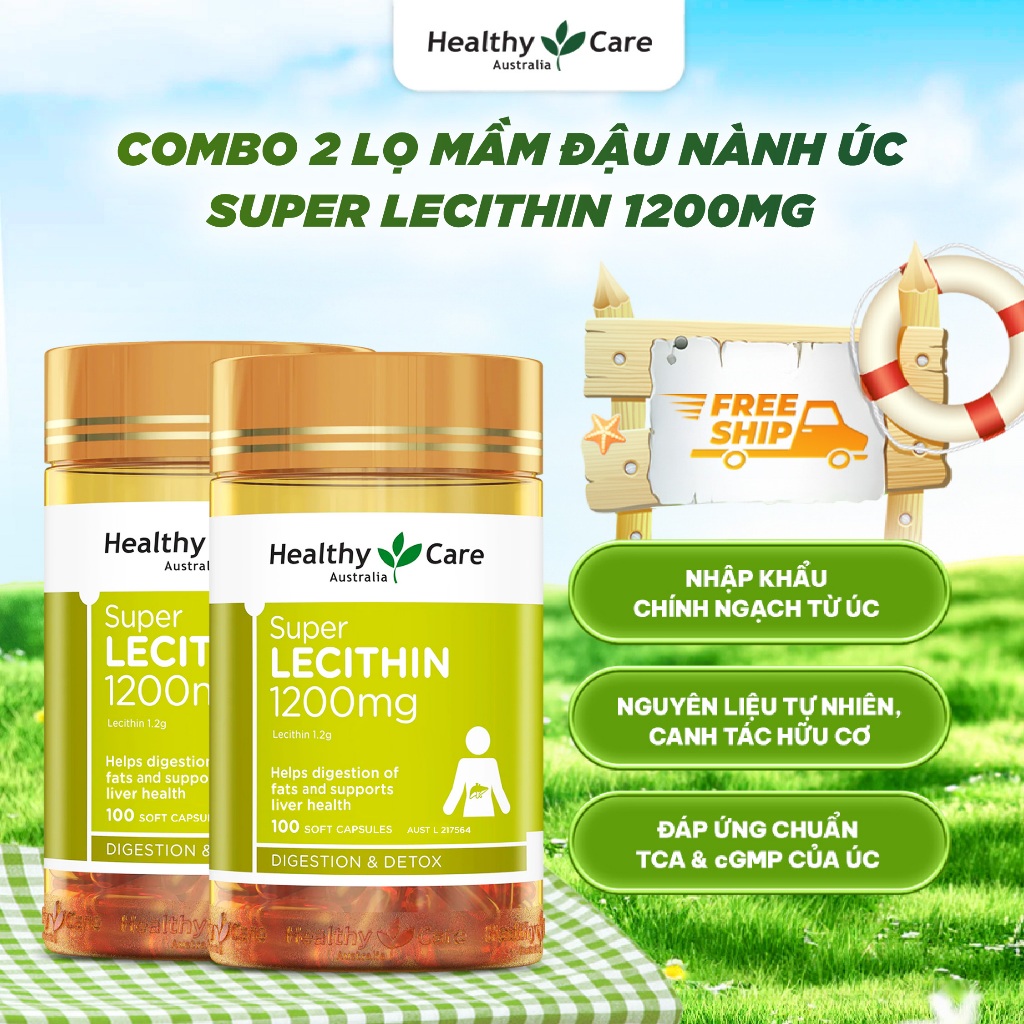 Combo Mầm Đậu Nành Úc Healthy Care Super Lecithin 1200mg 100 Viên