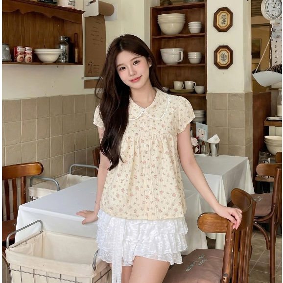 Áo sơ mi nữ cổ sen dáng babydoll phối viền ren hoa nhí siêu tôn dáng nữ tính (kèm quà tặng) AOT122 | BigBuy360 - bigbuy360.vn