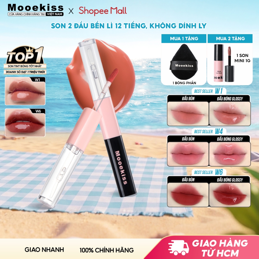 [Daily] Son môi hai đầu Mooekiss, thiết kế hai đầu, đa năng, mờ và bóng W1 2 dung tích 3.1g và 1.5g | BigBuy360 - bigbuy360.vn