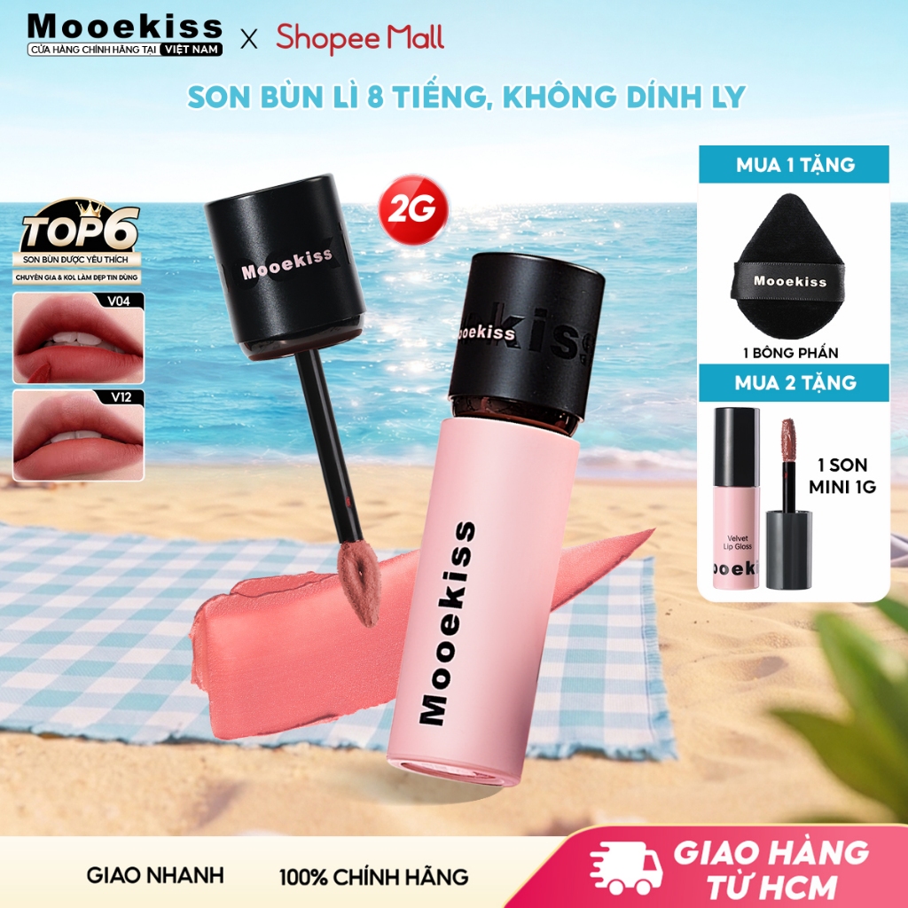 [Daily] Son kem lì Mooekiss dạng bùn không gây khô da dưỡng ẩm lâu trôi làm sáng tone da V01 2g