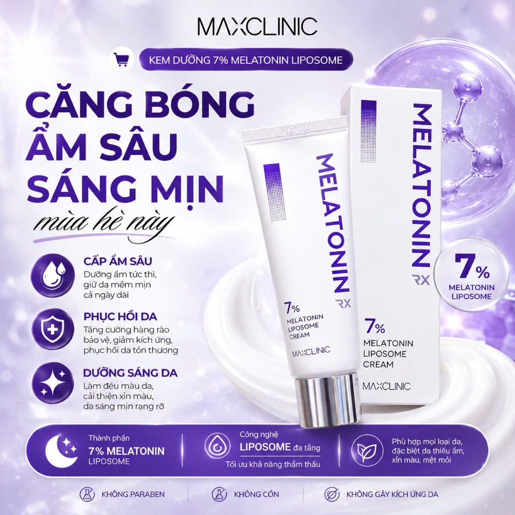 Kem dưỡng da Maxclinic Melatonin RX 7% Melatonin Liposome Cream 50ml cấp ẩm, phục hồi, dưỡng sáng da