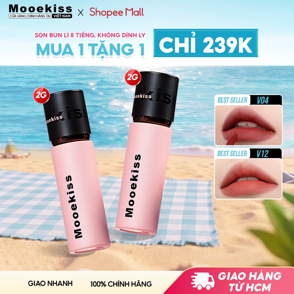 [LIVE] Combo Son lì Mooekiss Lip Creamy Matte giúp tăng tone màu da, dịu nhẹ và dễ sử dụng V01 2gx2