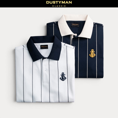 Áo Polo Nam Sọc Sail Dustyman, Vải CVC Thoáng Mát, Chống Nhăn, Mềm Mại, Co Giãn, Form Regular