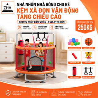 Nhà Bóng Cho Bé Kèm Đệm Lò Xo, Nhà Bóng Nhún Full Phụ Kiện Giúp Bé Vận Động An Toàn