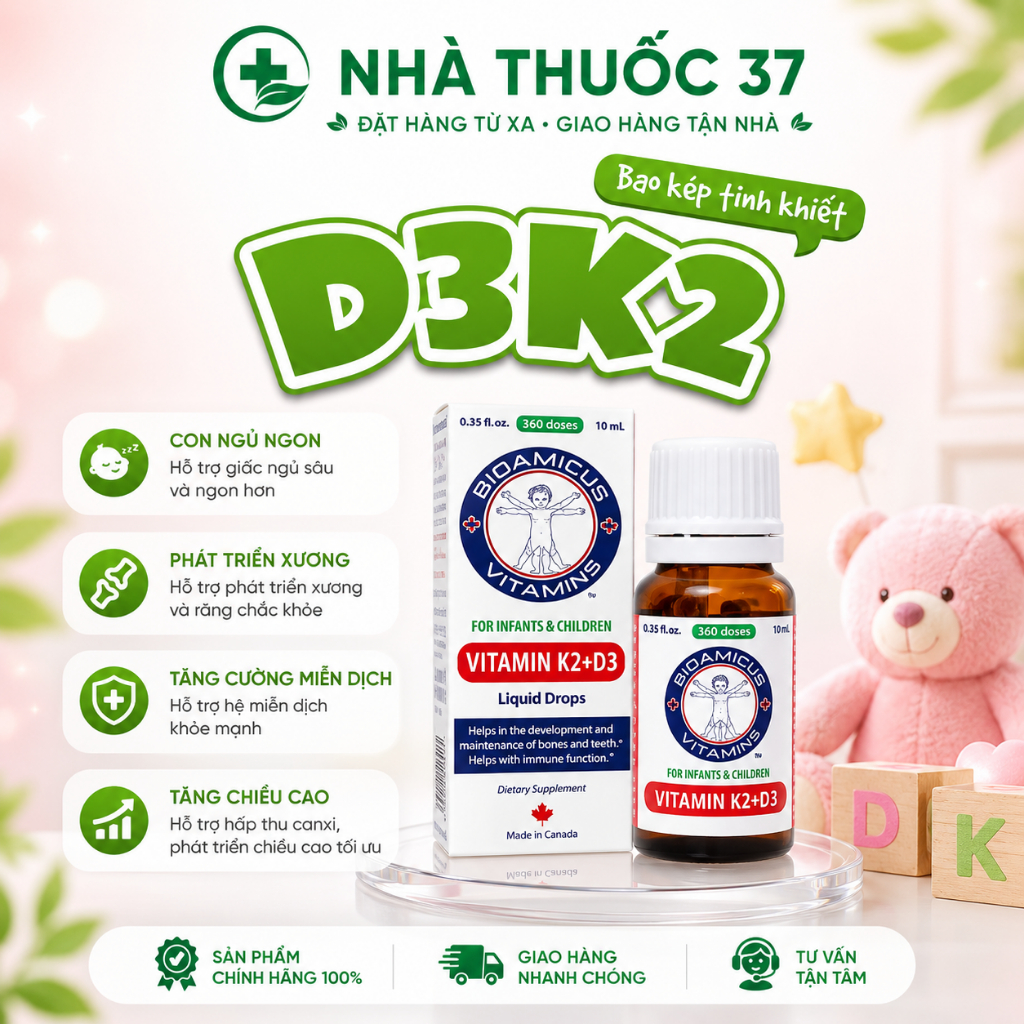 Bioamicus Vitamin D3K2-MK7 10ml - Bioamicus vitamin K2+D3 giúp hấp thu canxi, tăng chiều cao