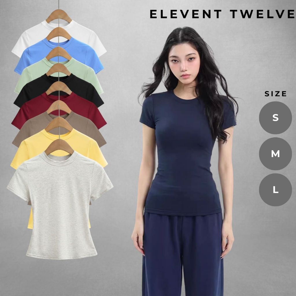 Áo thun Baby Tee nữ Elevent Twelve dáng ôm gọn, Áo phông nữ tay ngắn cổ tròn chất thun mềm mại