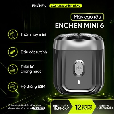 Máy cạo râu Enchen Mini 6 lưỡi dao kép mỏng, chống nước IPX7, pin sử dụng đến 2 tháng - BH 12 tháng