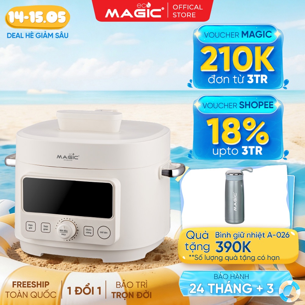 Nồi áp suất điện đa năng 2in1 Magic Eco AC-242, Dung tích 4L, công suất 1300W, Bảo hành 24 tháng