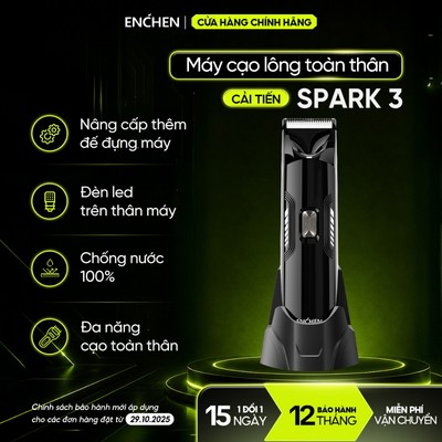 Máy Cạo Lông Toàn Thân Enchen Spark 3 - Cạo Lông Vùng Kín, Chân, Nách Cho Nam & Nữ - Chống Nước, Đèn Led, An Toàn