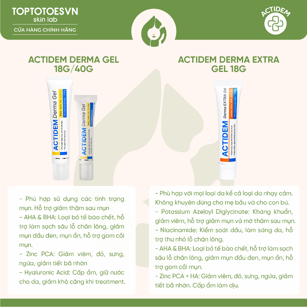 [Phân phối chính hãng] Gel Actidem Derma/ Extra giảm mụn, mờ thâm 18gr/40gr