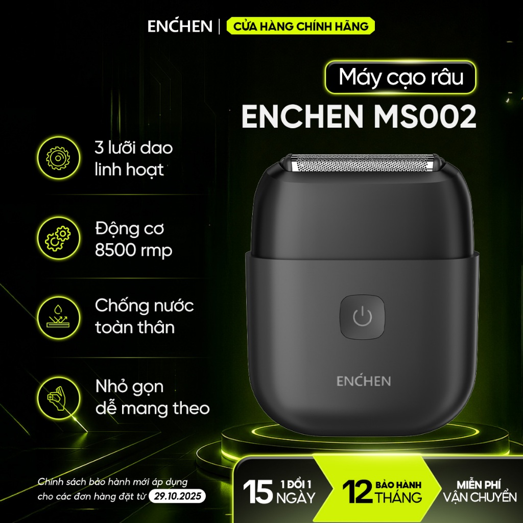 Máy cạo râu Enchen Mini MS002 lưỡi dao linh hoạt, động cơ mạnh mẽ chống nước toàn thân - BH 12 tháng