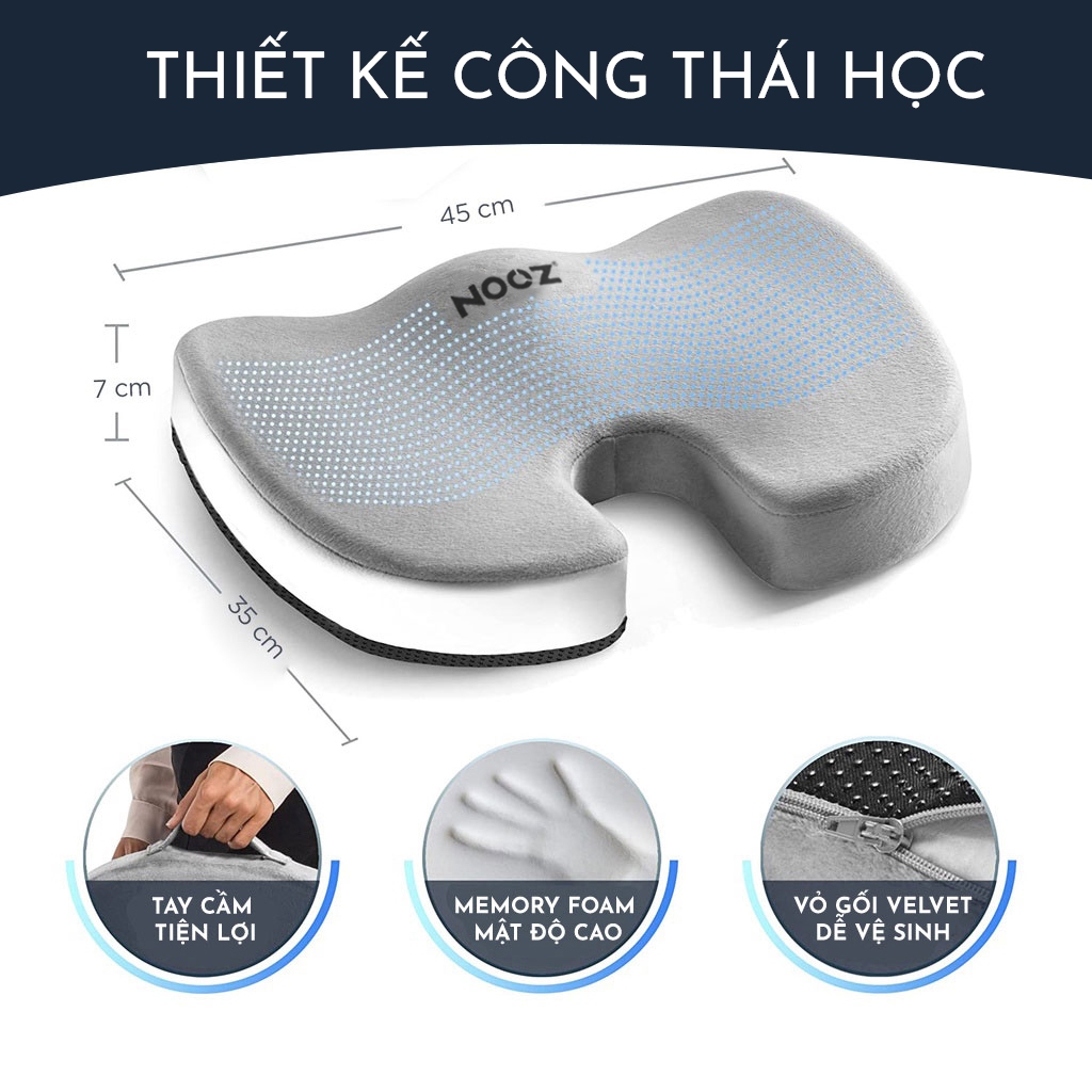 Đệm Ngồi NOOZ Foam Cao Su Non Gối Lót Ngồi Văn Phòng Chống Trĩ Giảm Đau Lưng NOOZ Home Goods Pillow | BigBuy360 - bigbuy360.vn