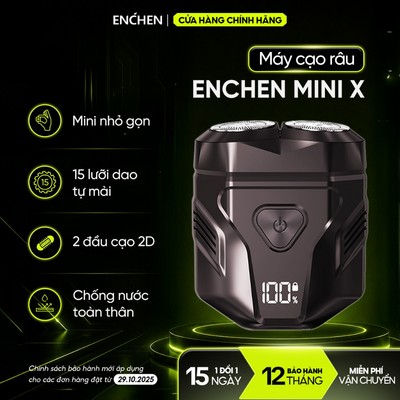 Máy cạo râu Enchen Mini X, 15 lưỡi dao tự mài, đầu cạo 3D chống nước toàn thân - BH 12 tháng