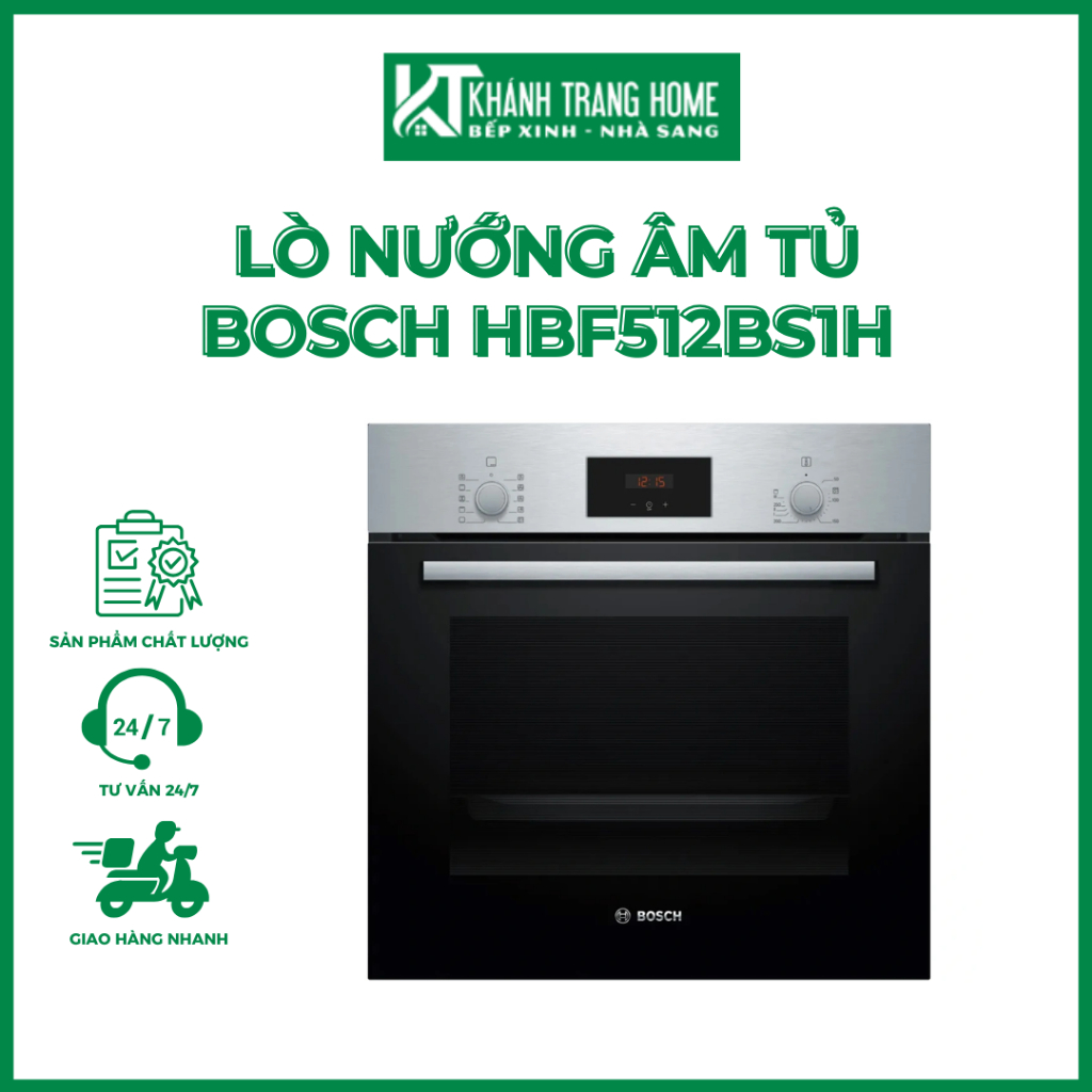 Lò nướng âm tủ Bosch HBF512BS1H series 2, dung tích 66L, màu đen sang trọng  - Khánh Trang Home