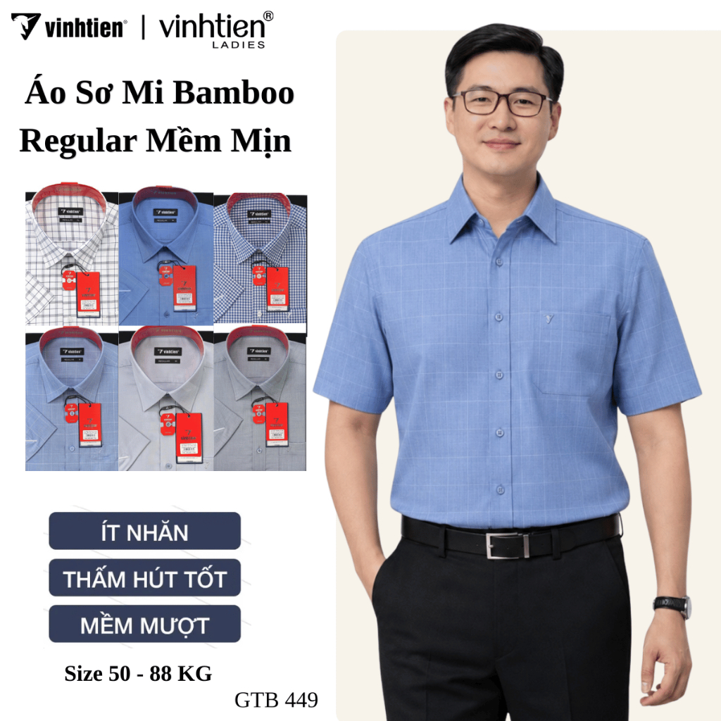 Áo Sơ Mi Bamboo Nam Regular Form Mềm Mịn Vĩnh Tiến - GTB 449