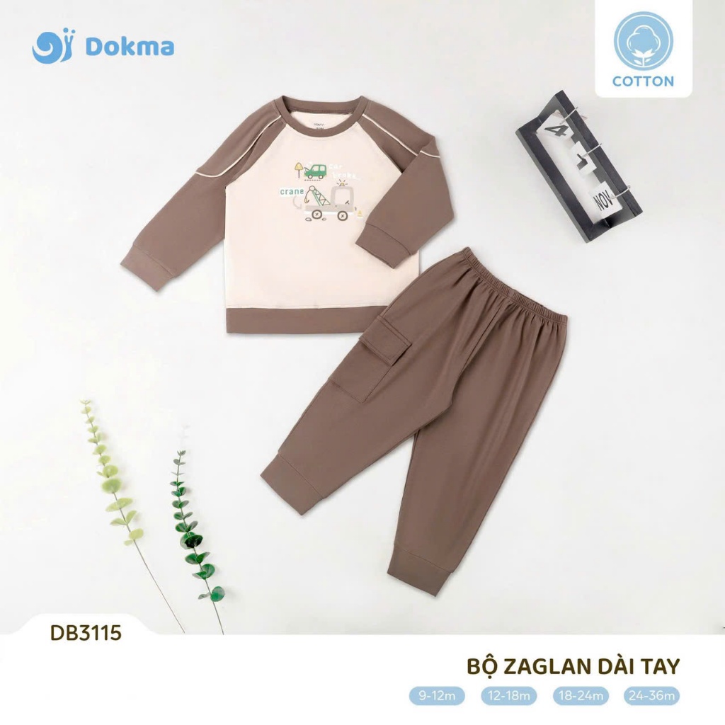 (8-13kg, 6-36M) Bộ Dokma Cài Vai Dài Tay Cotton Cho Bé DB3115 DB3024 DB3116 DB3021