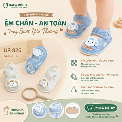 Dép tập đi cho bé Ualarogo sandal đế cao su chống trượt an toàn xăng đan quai dán điều chỉnh UR 826