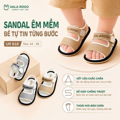 Dép tập đi cho bé Ualarogo sandal đế cao su chống trượt an toàn xăng đan quai dán điều chỉnh UR 818