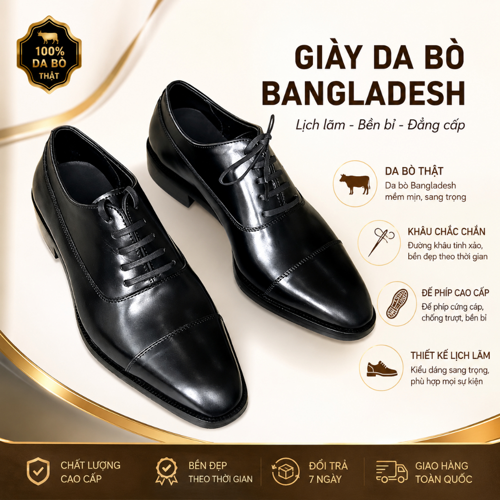 Giày Oxford Captoe Nam Màu Đen, Brogue Oxford Black Hiệu Dustino cổ điển