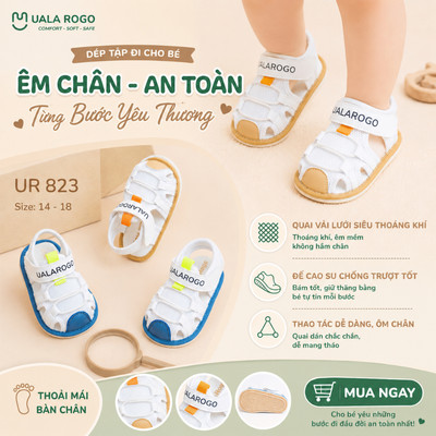 Dép tập đi cho bé Ualarogo sandal đế cao su chống trượt an toàn xăng đan quai dán điều chỉnh UR 823