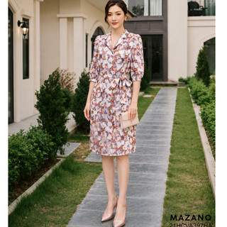 Đầm măng tô họa tiết tay bồng nữ Mazano