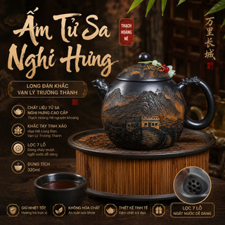 Ấm Tử Sa Nghi Hưng Long Đán Khắc Vạn Lý Trường Thành 320 ml (Thạch Hoàng Nê)