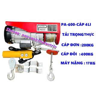 Máy tời điện - Pa lăng điện mini 300-600KG- 30M.Ký hiệu:PA600, chiều dài dây cáp 30m - Tời điện mini:PA600-30M