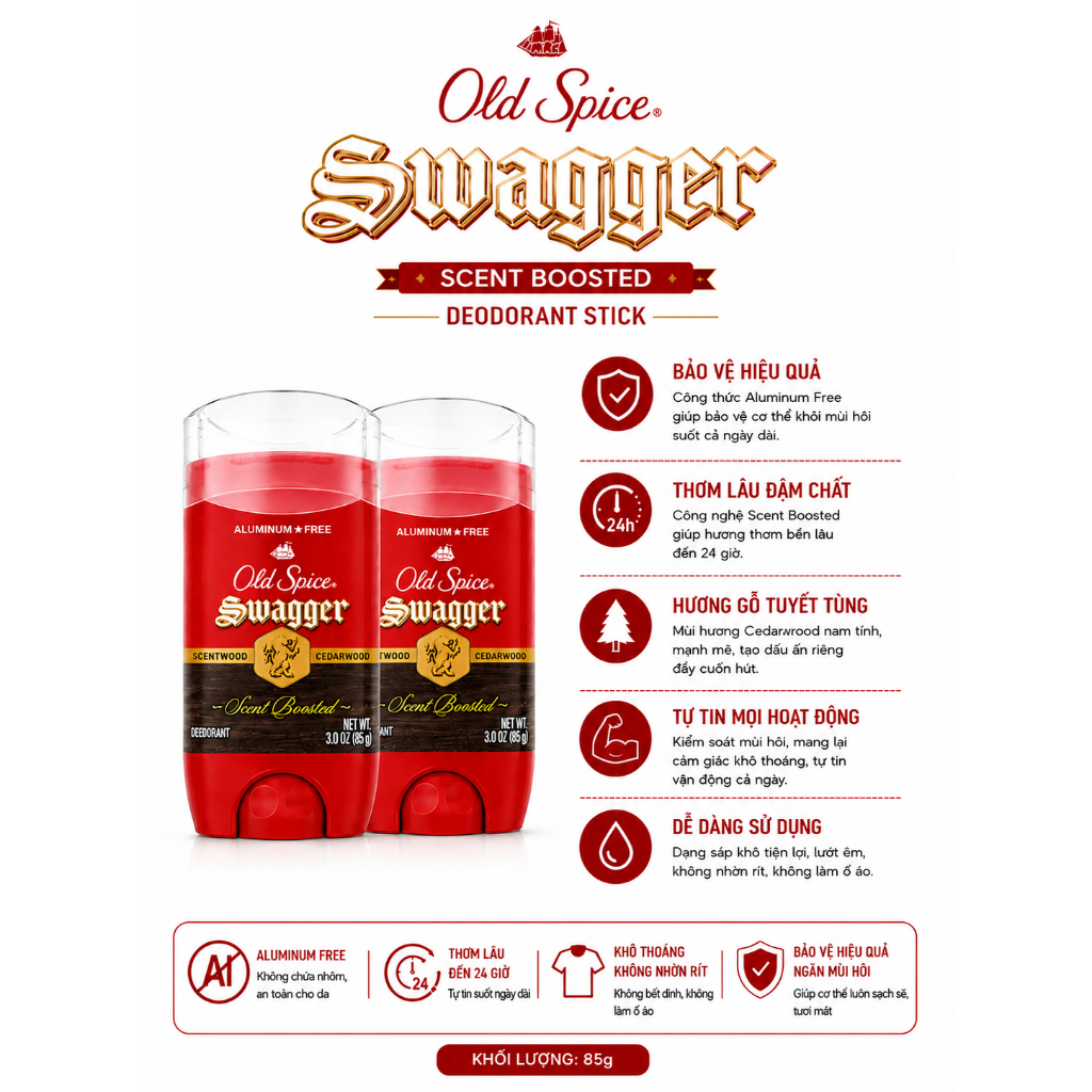 Lăn khử mùi dành cho nam Old Spice Swagger 85g - Xuất xứ Mỹ