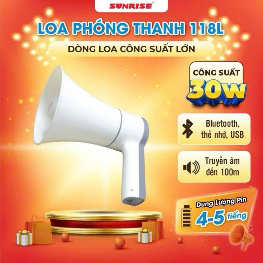 Loa Phóng Thanh Megaphone Ghi Âm Phát Lại Có Cổng USB 118L