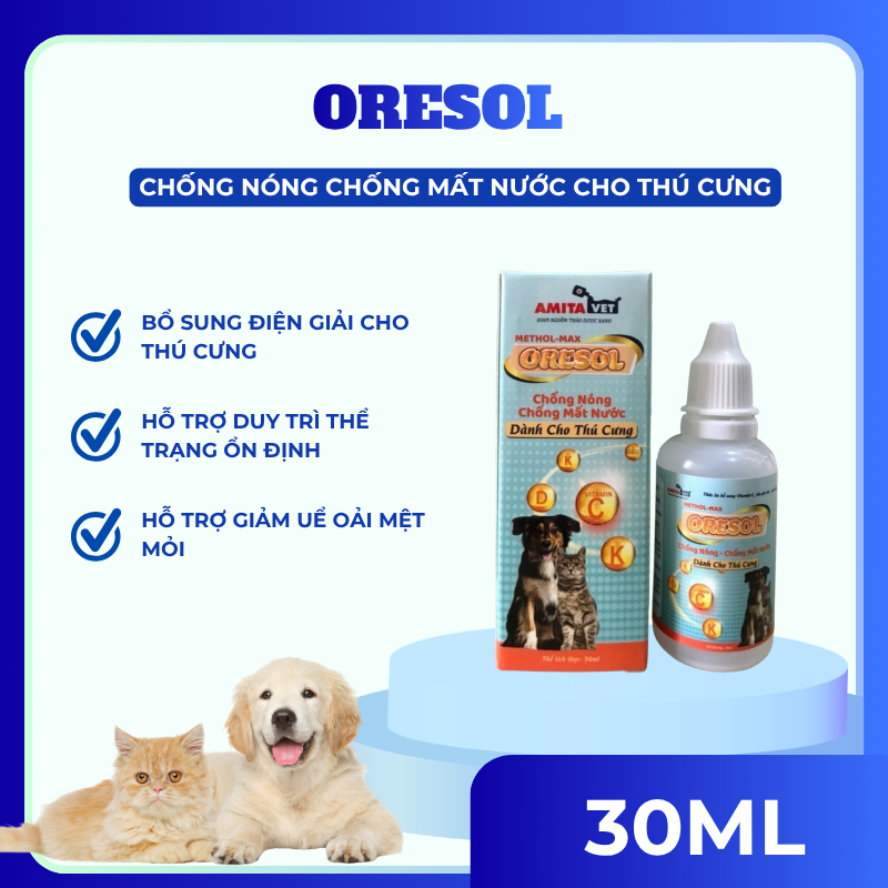 Dung dịch giải nhiệt, chống nóng cho thú cưng, chống mất nước chó mèo ORESOL 30ml
