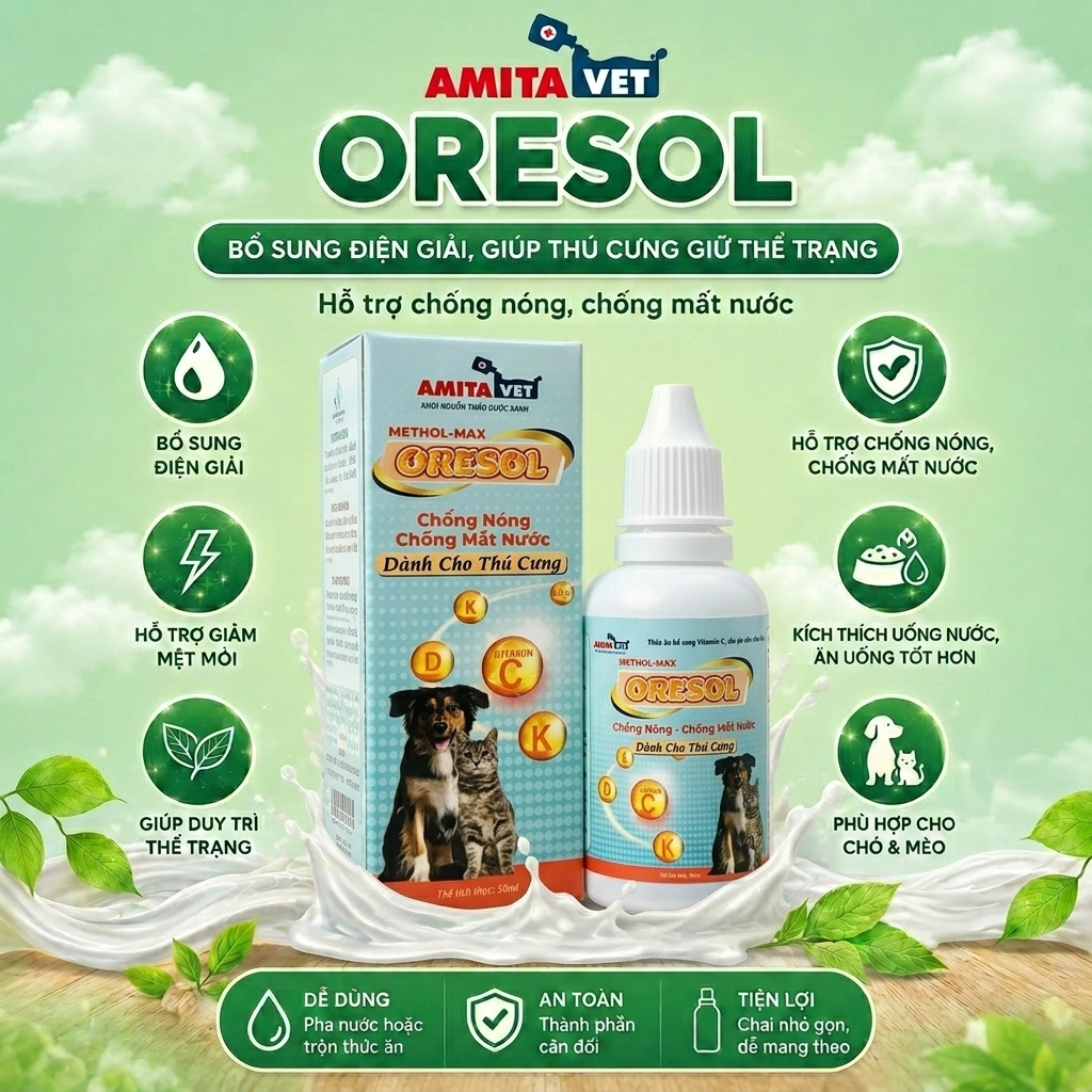 ORESOL Cho Thú Cưng - Bổ Sung Vitamin C, Hỗ Trợ Cân Bằng Nước & Điện Giải Cho Chó Mèo 30ml