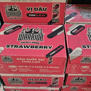 [HOẢ TỐC] Nước tăng lực Thái Lan Warrior Dâu 325ml (Thùng 24 lon) (Date xa)