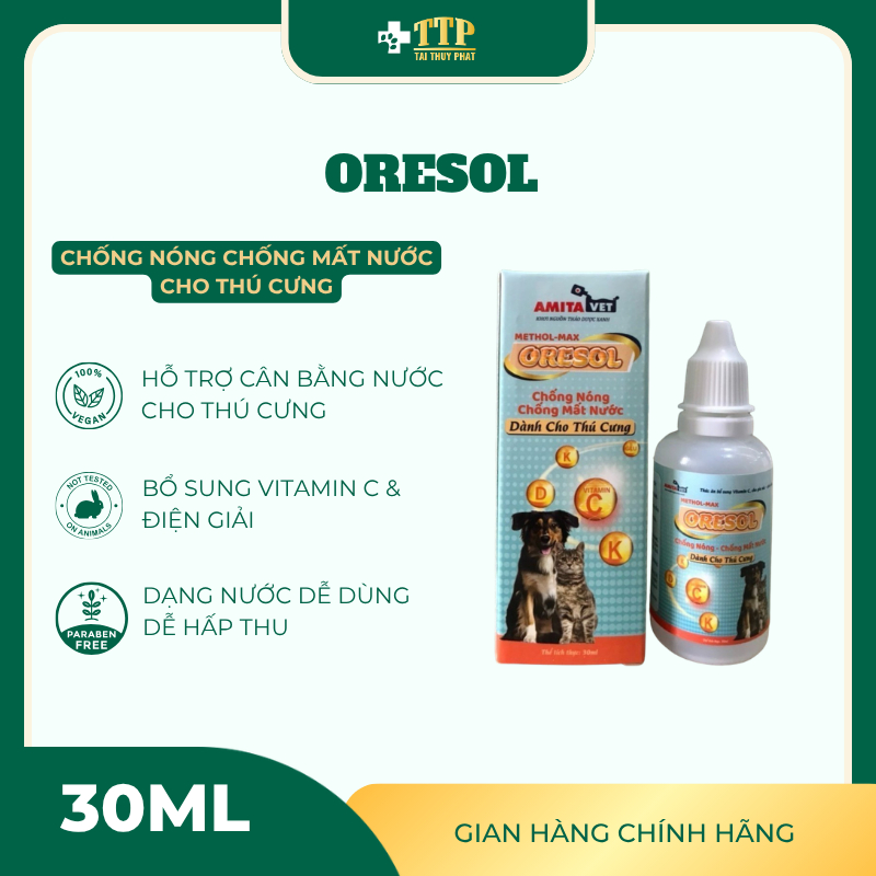 ORESOL Cho Thú Cưng | Bổ Sung Vitamin C & Điện Giải | Hỗ Trợ Cân Bằng Nước Cho Chó Mèo 30ml