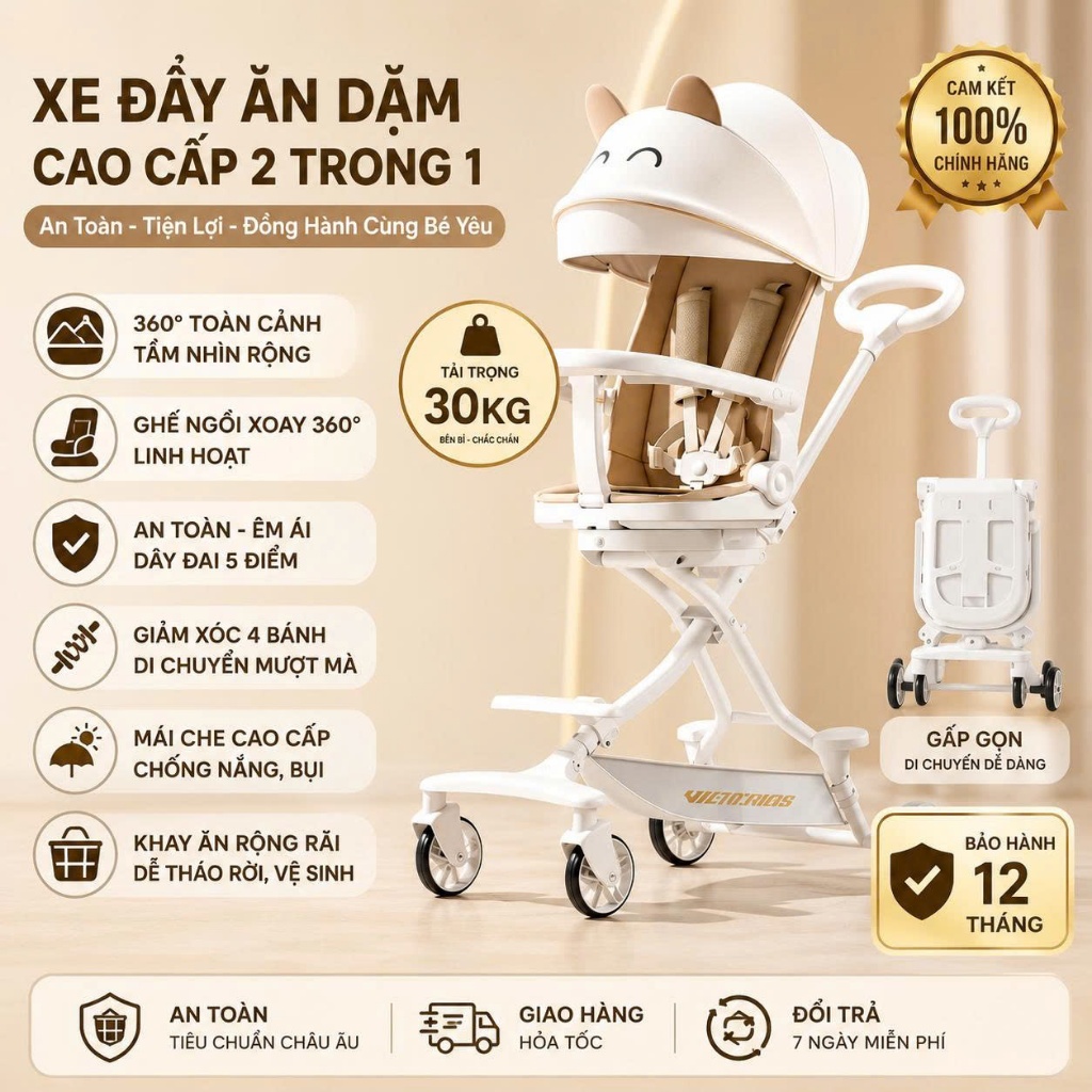 Xe đẩy M9 và M25 cho bé sơ sinh, xe đẩy ngã lưng 180 độ và xoay chiều tự động 360 độ