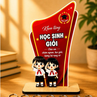 Sẵn Mẫu Cúp Vinh danh học sinh mica phủ bóng gương quà tặng tốt nghiệp học sinh, trường học tạo động lực cho các bé