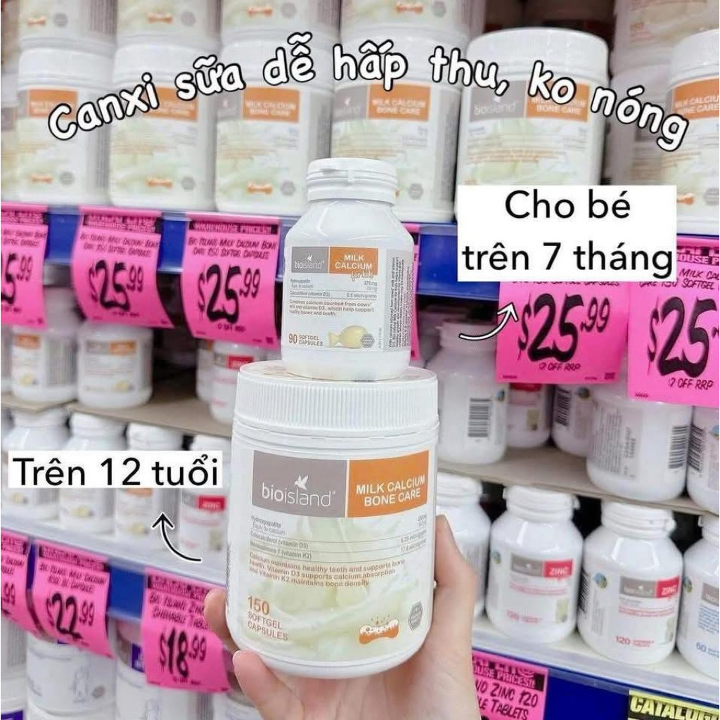 Canxi sữa hữu cơ BioIsland Úc/ Canxi bầu, Canxi K2 Bio Island Úc 150v