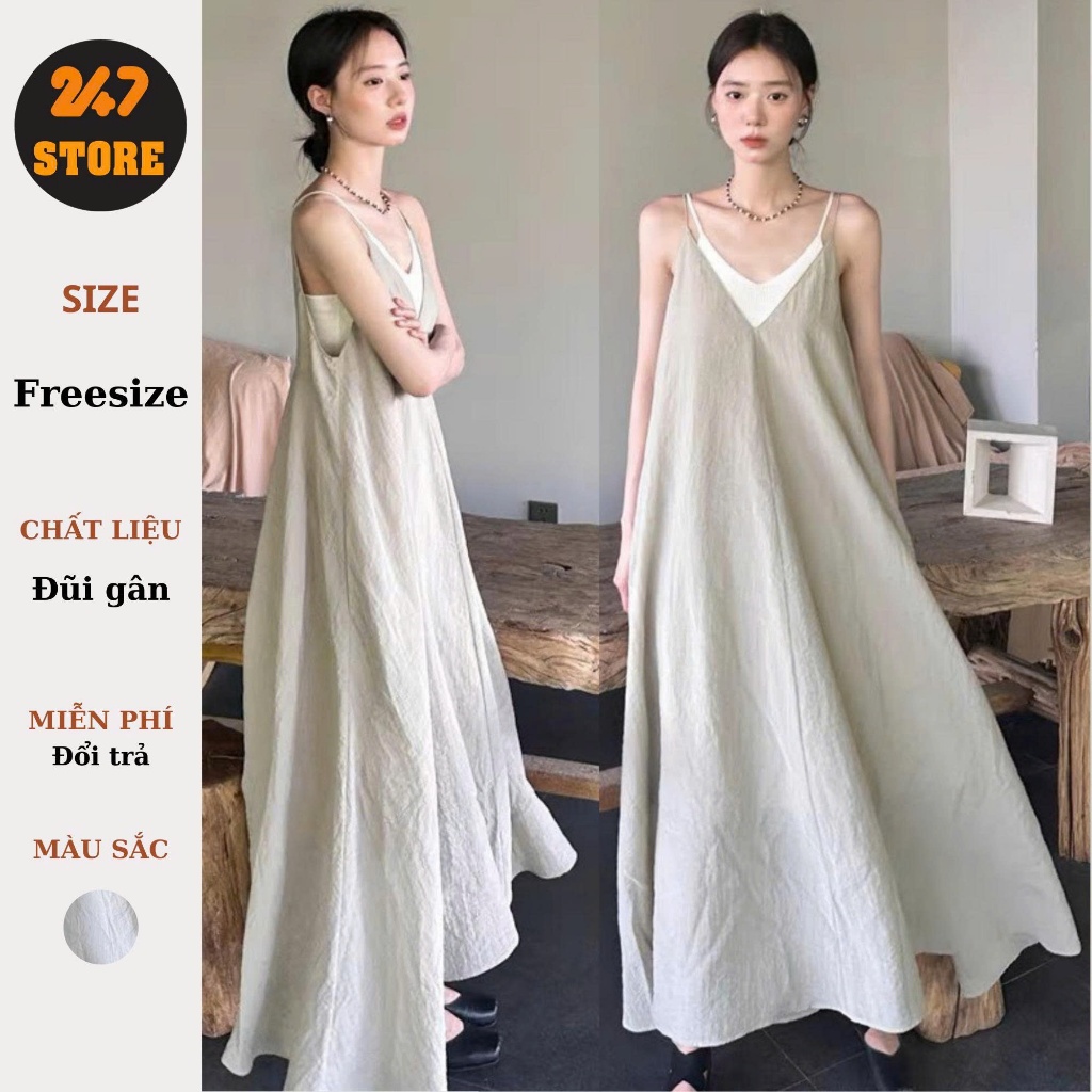 Đầm dài 2 dây dáng xoè vintage váy maxi đi biển tặng kèm quây rời - 247store | BigBuy360 - bigbuy360.vn
