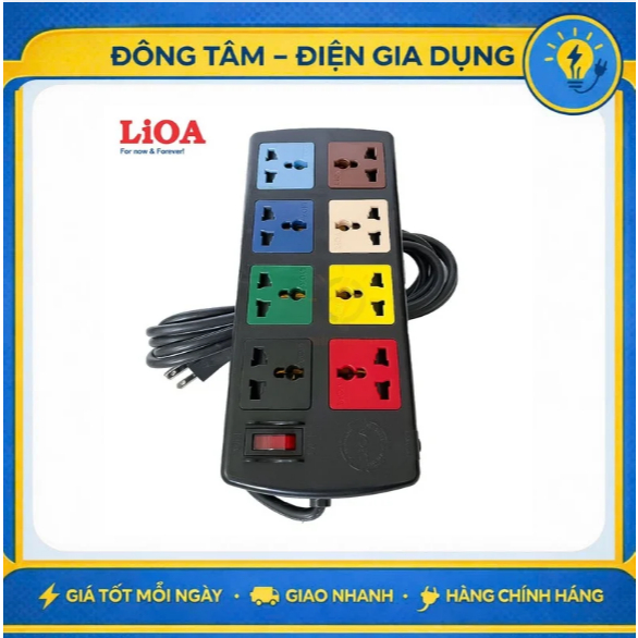 Ổ cắm điện LiOA ,8 lỗ đa năng, bảo vệ quá tải 3300w 3M - 5M ( 8D52N - 8D32N )