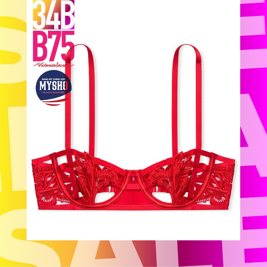 [34B/B75 - 246] Áo lót nữ VS Strappy Embroidered Open Cup Balconette, Không mút - Lipstick