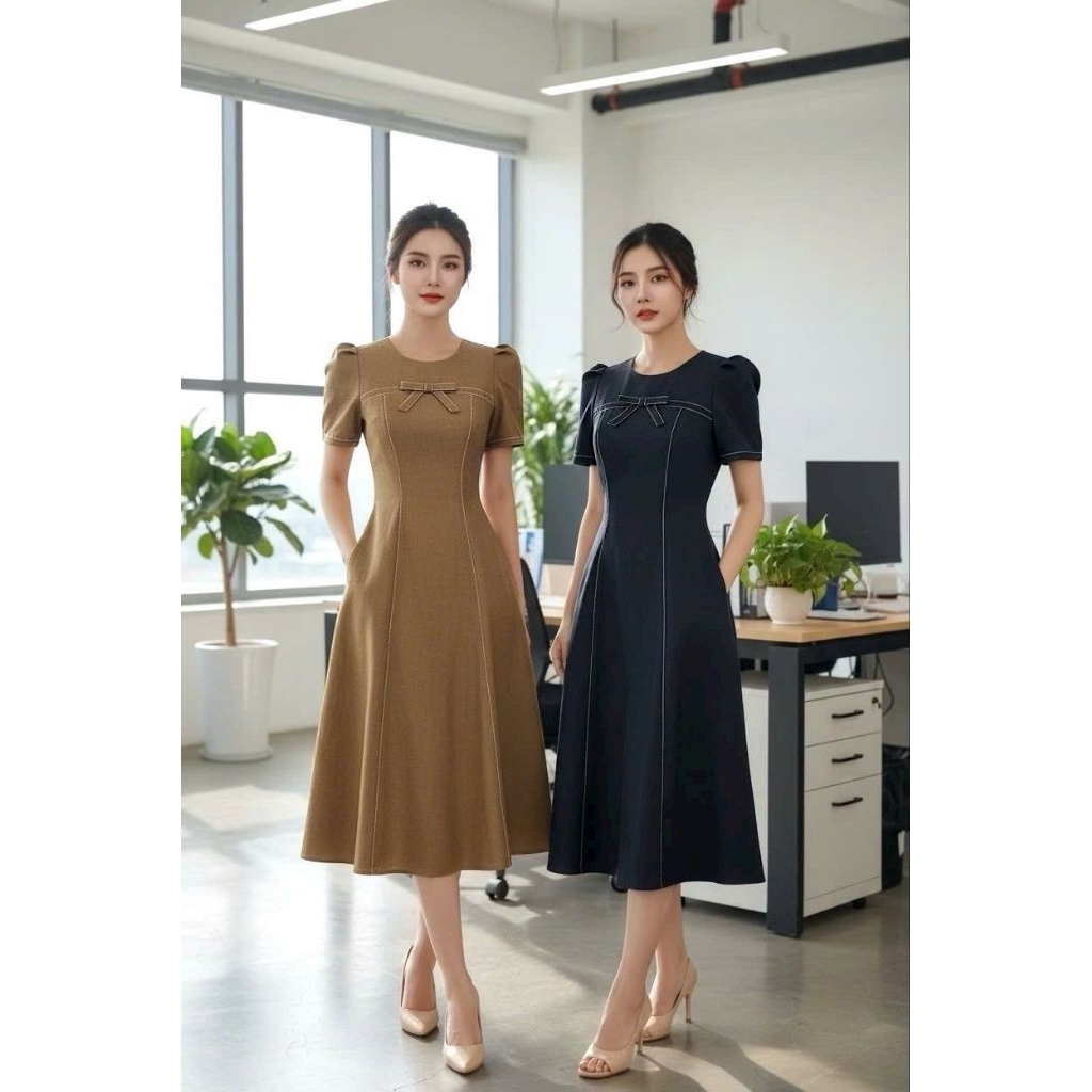 Đầm xòe công sở xếp ly đủ size