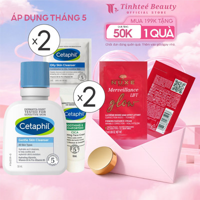 Combo 5 sản phẩm làm sạch và dưỡng ẩm cho da nhạy cảm Cetaphil: sữa rửa mặt 5/59ml, kem dưỡng 5ml