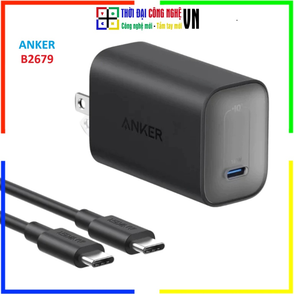 Củ sạc Anker Nano 1C 100W B2679 - Kèm Cáp USB-C 5A 1.8m - Sạc Siêu Nhanh GaN Nhỏ Gọn - Bảo Hành 18 T