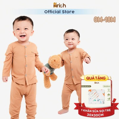 Bộ dài tay sơ sinh Arich, thiết kế cài thẳng .petit vải sợi trơn, mềm, mịn, mát, cho bé trai, bé gái size 0-18 tháng
