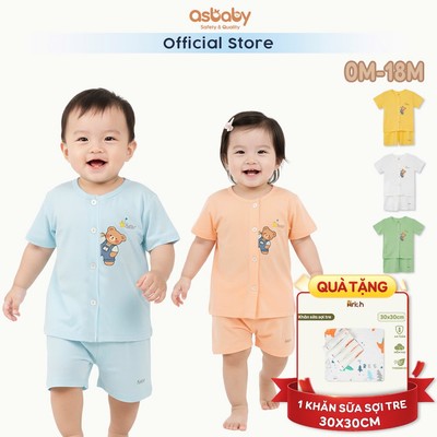 (Newborn-18 tháng )Bộ cộc tay cài thẳng Astar vải sợi tre organic cho bé trai, bé gái