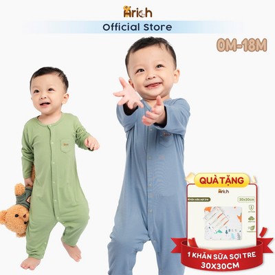 Bodysuit  dài tay cho bé trai, bé gái Newborn -18 tháng ,thương hiệu Arich vải petit  sợi tre cao cấp