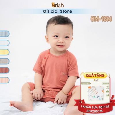 Body cộc tay sơ sinh Arich, vải sợi tre petit cao cấp, co giãn, mềm mịn, mát cho bé trai bé gái size 0-18tháng