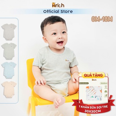 Bộ body chip sơ sinh Arich, thiết kế cộc tay bodysuit chất liệu xô tre, size từ newborn - 12 tháng