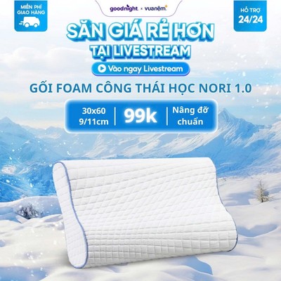 [SVIP] Gối foam công thái học Nori 1.0 - Gối nâng đỡ cổ vai gáy, Gối PU foam cao cấp 30x60x9/11cm