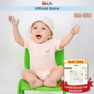 Body chip cho bé sơ sinh Arich, thiết kế cộc tay phối sọc, vải sợi tre thông hơi, mát, mịn size 0 -18 tháng