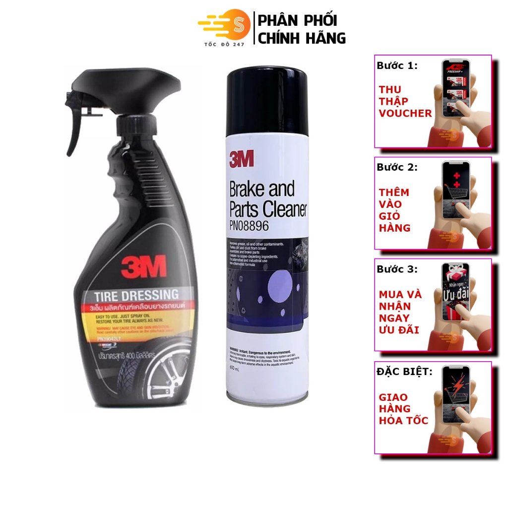 Bộ 2 chai dung dịch vệ sinh phanh thắng PN08896 và bảo dưỡng lốp xe 39042LT 3M